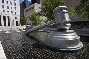 Oversized Gavel in front of Courthouse